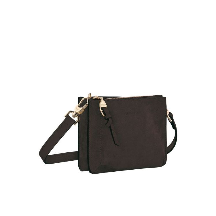 Portefeuille Zippé Longchamp Pouch Ebony Cuir Cafe | 41765-CQEF