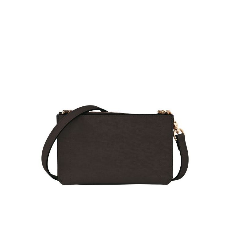 Portefeuille Zippé Longchamp Pouch Ebony Cuir Cafe | 41765-CQEF