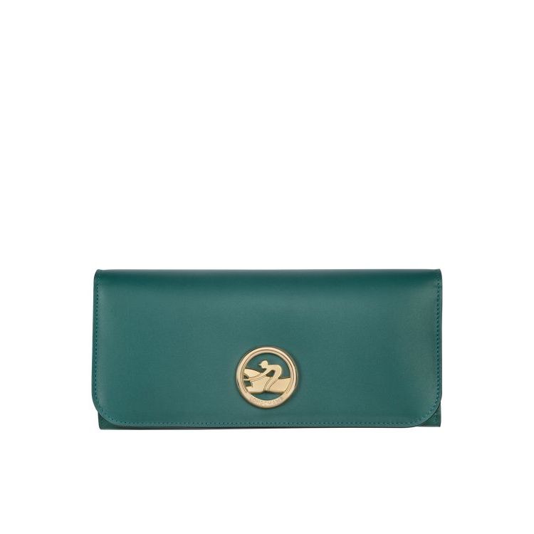 Portefeuilles Longchamp Long Continental Cuir Grise Vert | 72138-YTXS