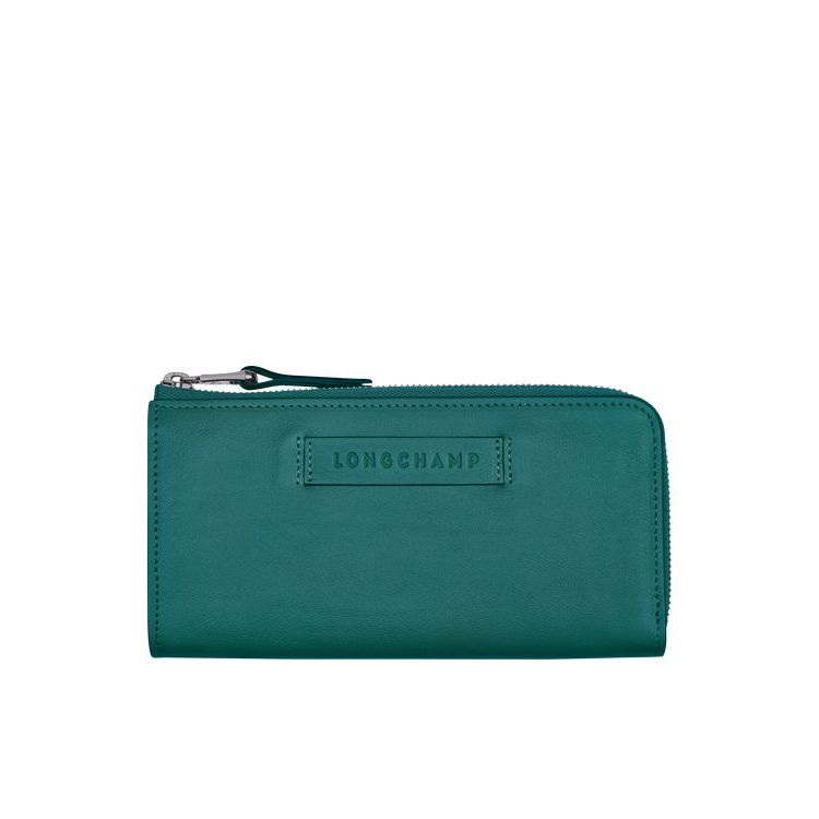 Portefeuilles Longchamp Long With Zip Around Cuir Grise Vert | 52483-LKUR