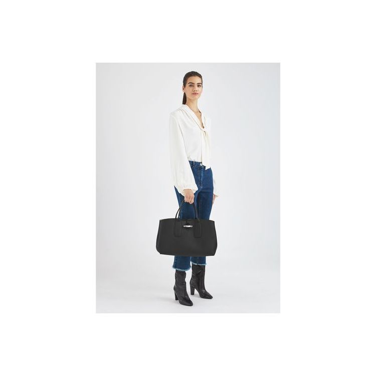 Sac À Main Longchamp L Cuir Noir | 38274-JKTQ