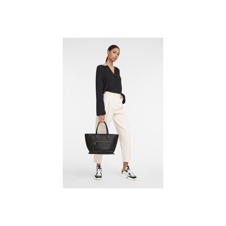 Sac À Main Longchamp L Cuir Noir | 95613-WJXZ