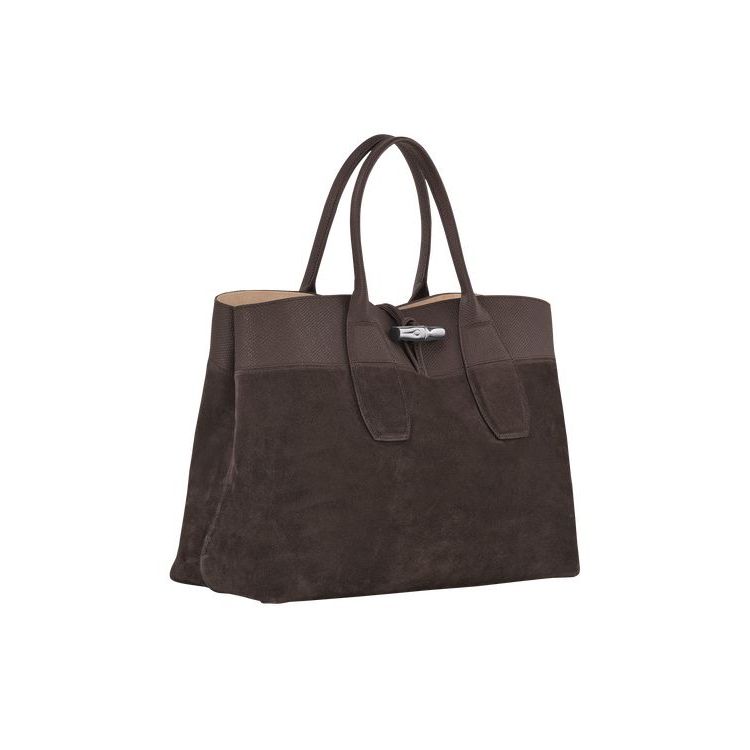 Sac À Main Longchamp L Ebony Cuir Cafe | 34015-TBIV