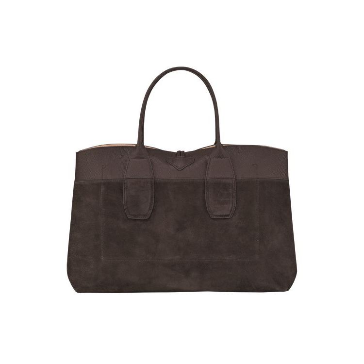 Sac À Main Longchamp L Ebony Cuir Cafe | 34015-TBIV