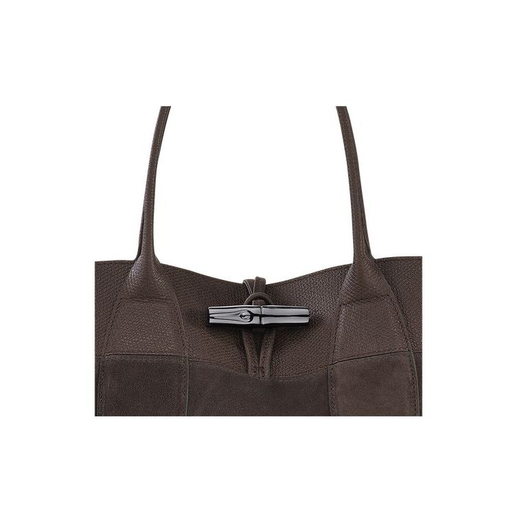 Sac À Main Longchamp L Ebony Cuir Cafe | 34015-TBIV