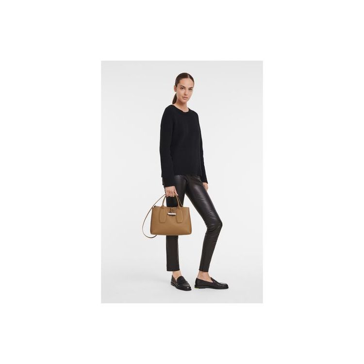 Sac À Main Longchamp M Cuir Beige | 94138-FKLB