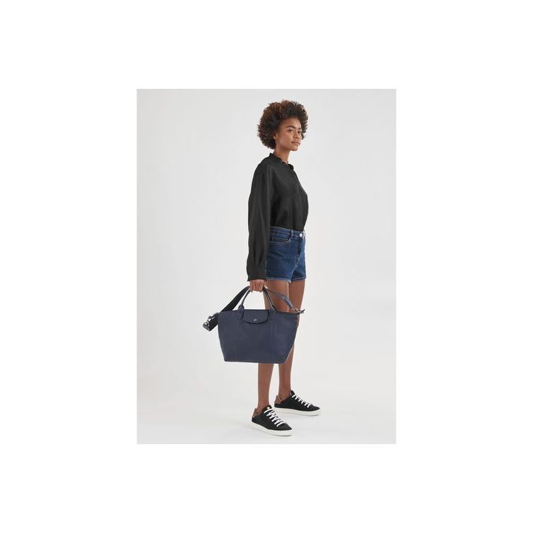 Sac À Main Longchamp M Cuir Bleu | 78346-UKFW