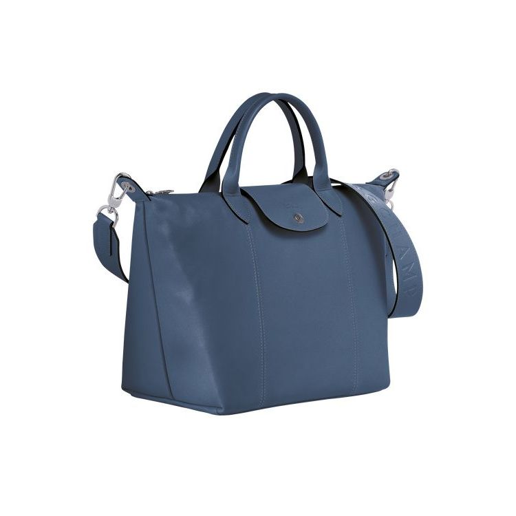 Sac À Main Longchamp M Cuir Bleu | 78346-UKFW