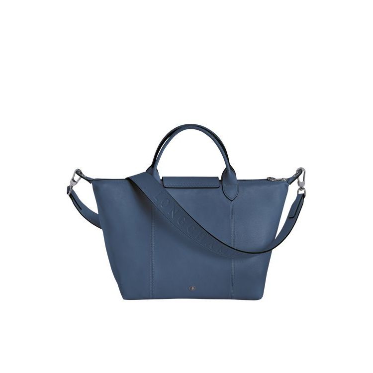 Sac À Main Longchamp M Cuir Bleu | 78346-UKFW