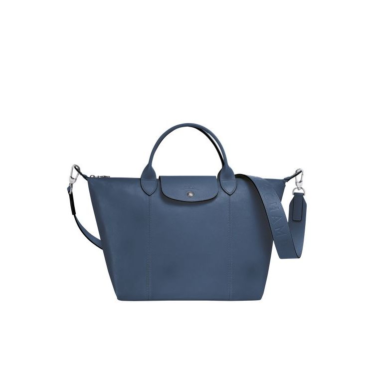 Sac À Main Longchamp M Cuir Bleu | 78346-UKFW