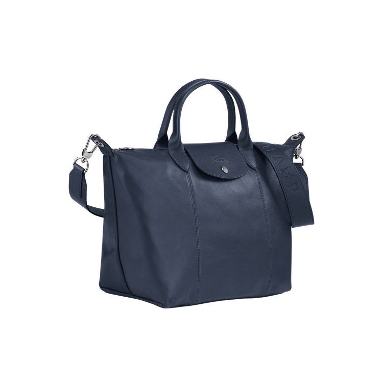 Sac À Main Longchamp M Cuir Bleu Marine | 09436-QWIM