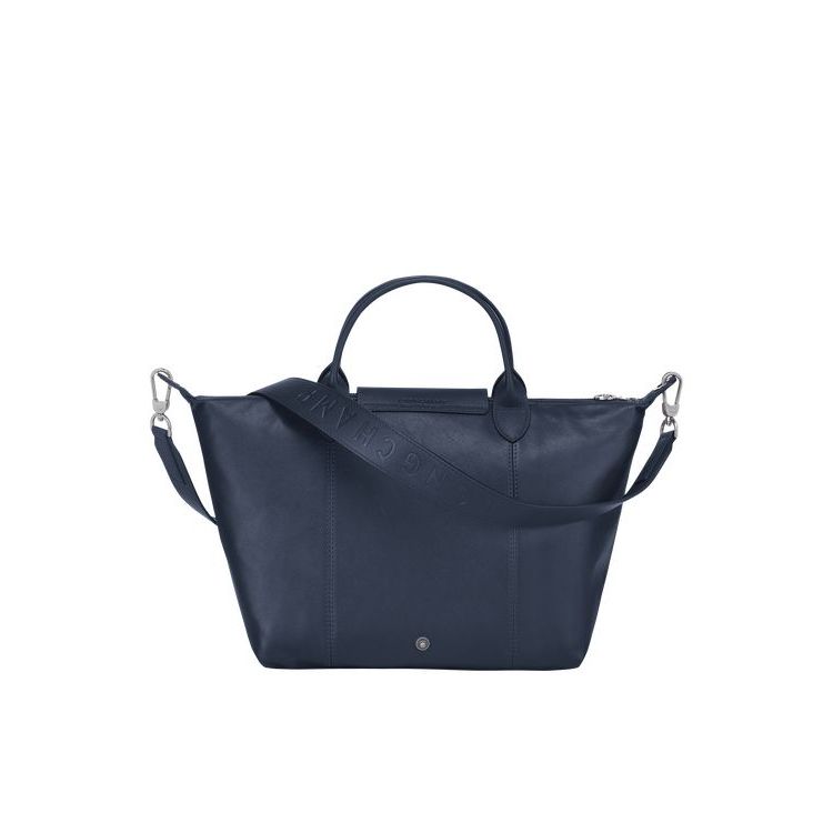 Sac À Main Longchamp M Cuir Bleu Marine | 09436-QWIM