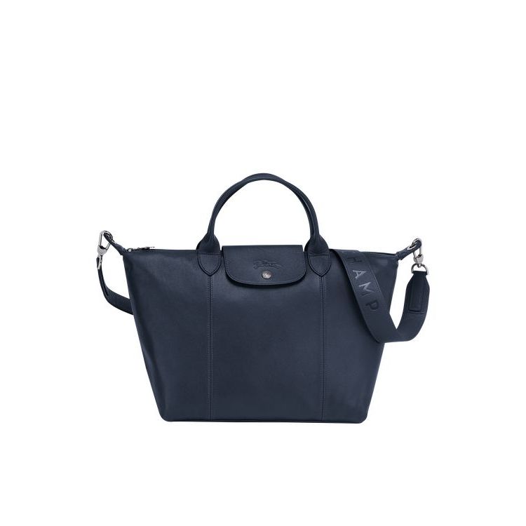 Sac À Main Longchamp M Cuir Bleu Marine | 09436-QWIM