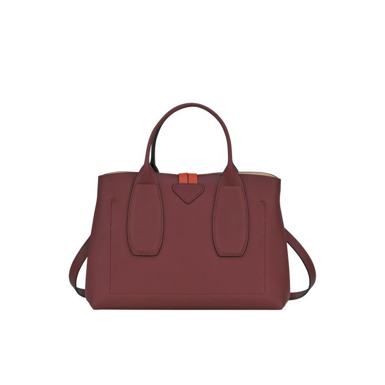 Sac À Main Longchamp M Cuir Bordeaux Orange | 91034-UTVB