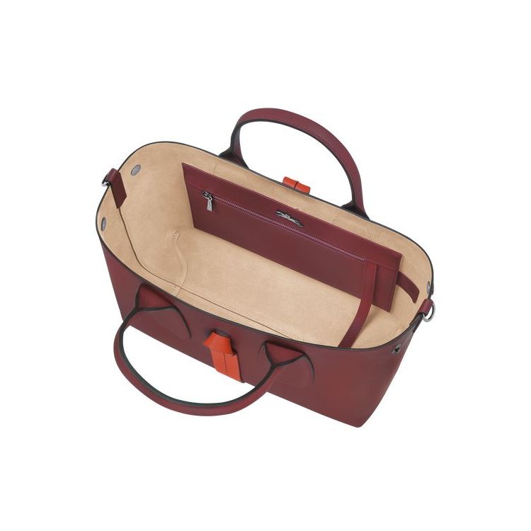 Sac À Main Longchamp M Cuir Bordeaux Orange | 91034-UTVB