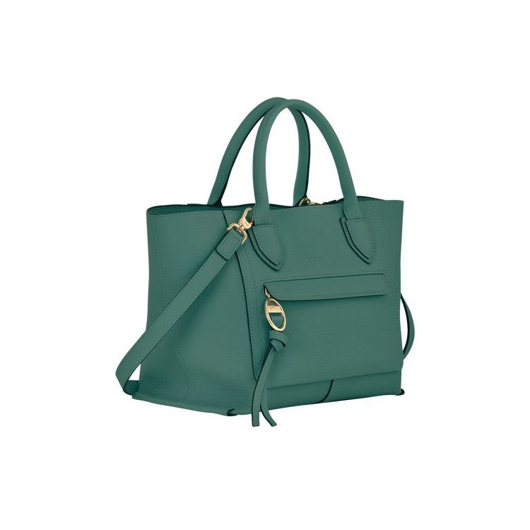 Sac À Main Longchamp M Cuir Grise Vert | 29635-FYWP