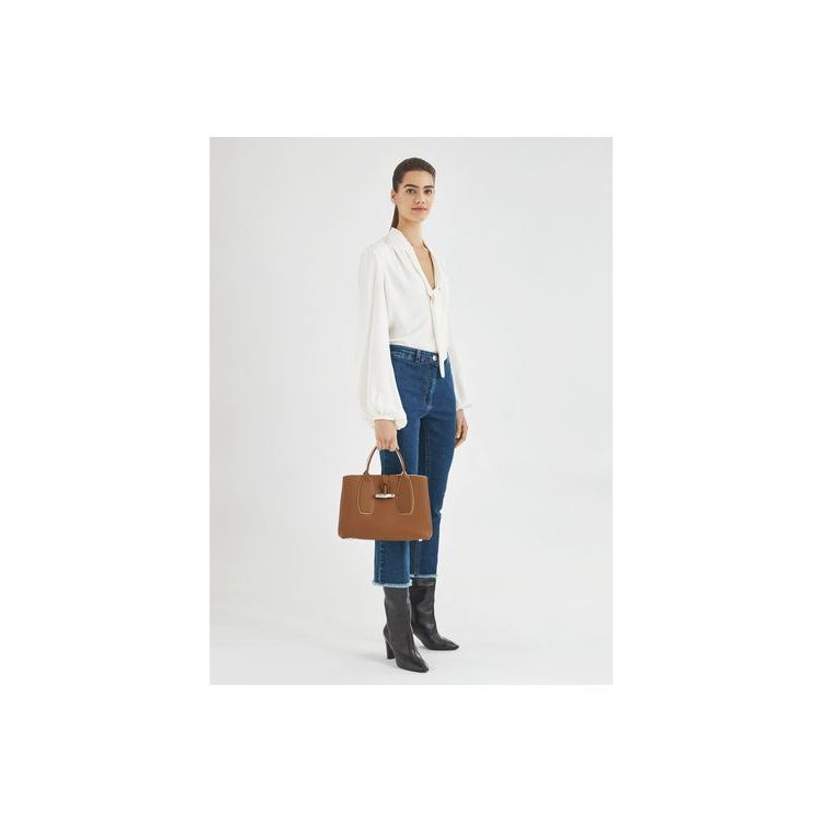 Sac À Main Longchamp M Cuir Marron | 75189-PTWL