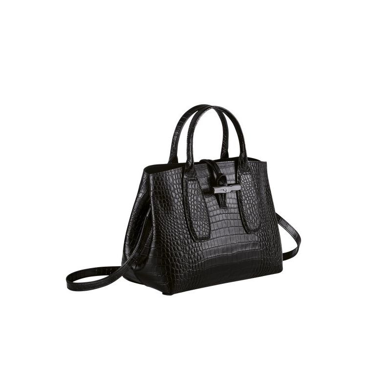 Sac À Main Longchamp M Cuir Noir | 29463-EPYW