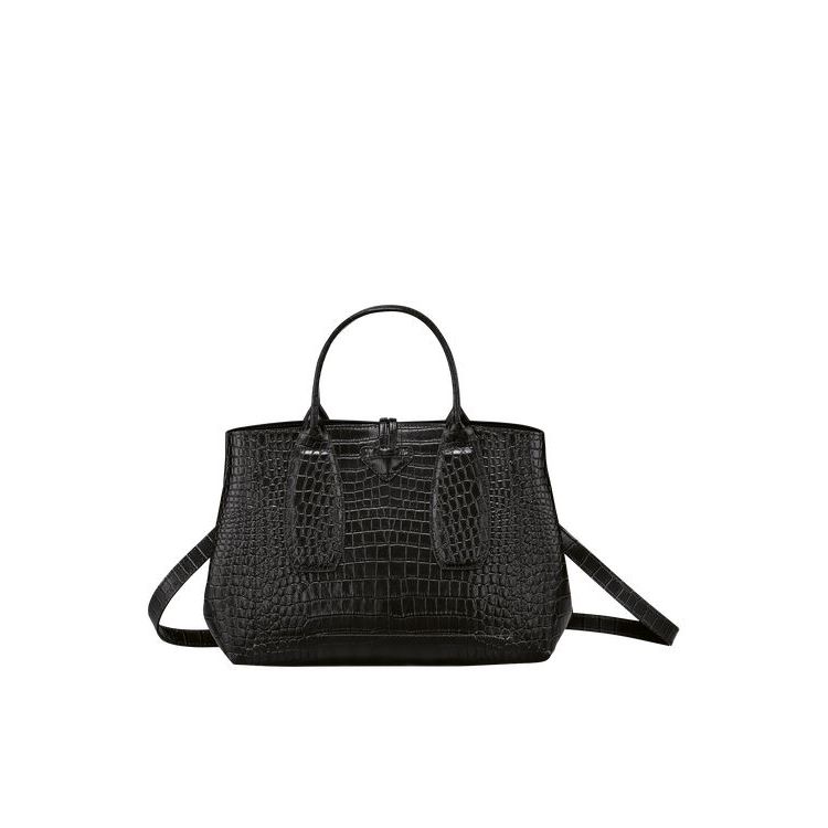 Sac À Main Longchamp M Cuir Noir | 29463-EPYW