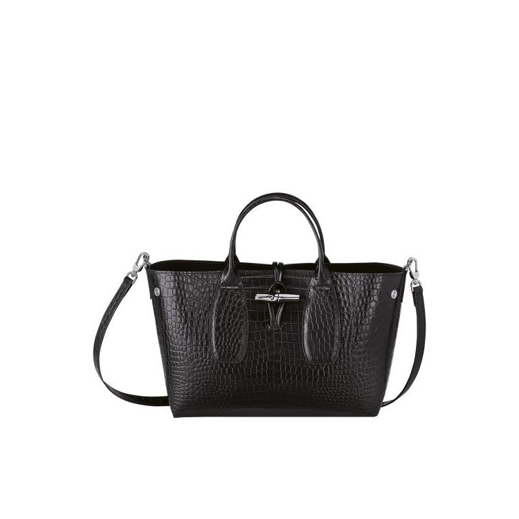 Sac À Main Longchamp M Cuir Noir | 29463-EPYW