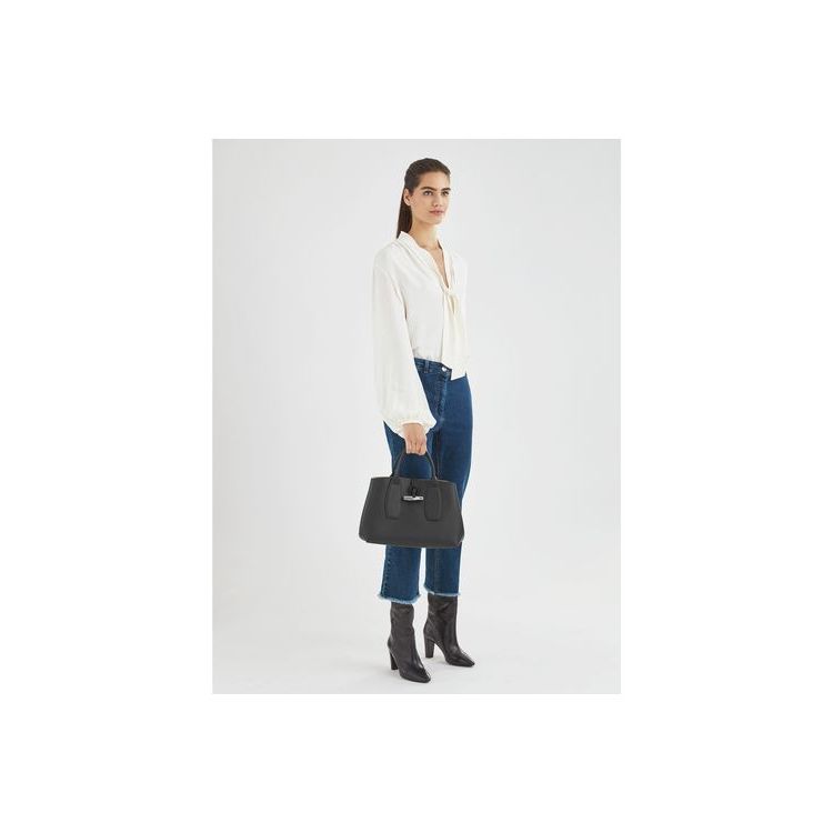 Sac À Main Longchamp M Cuir Noir | 45638-HJCT