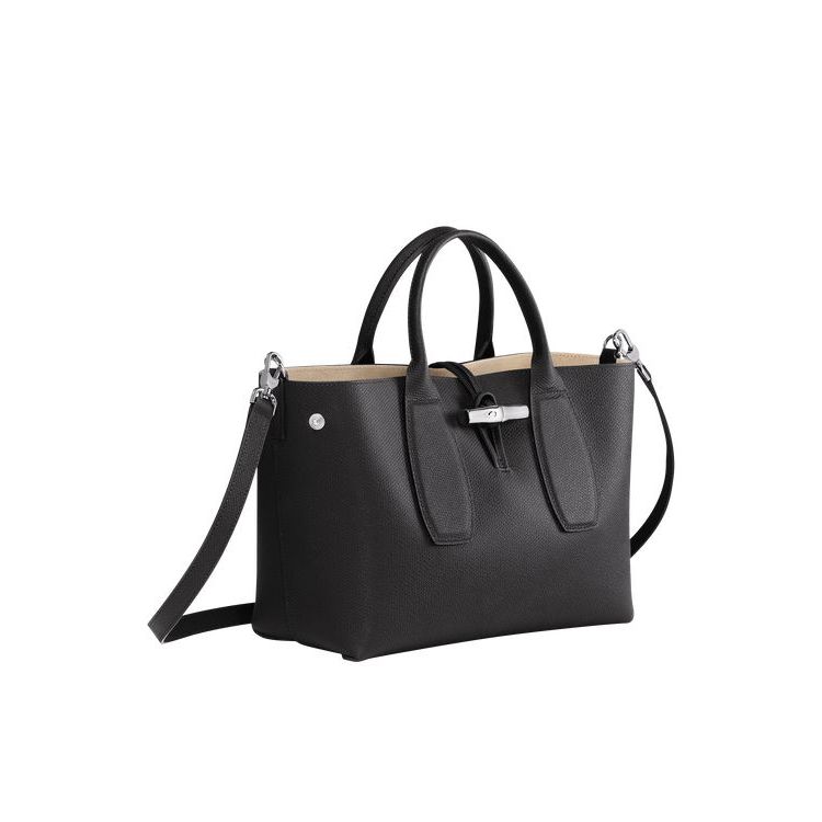 Sac À Main Longchamp M Cuir Noir | 45638-HJCT