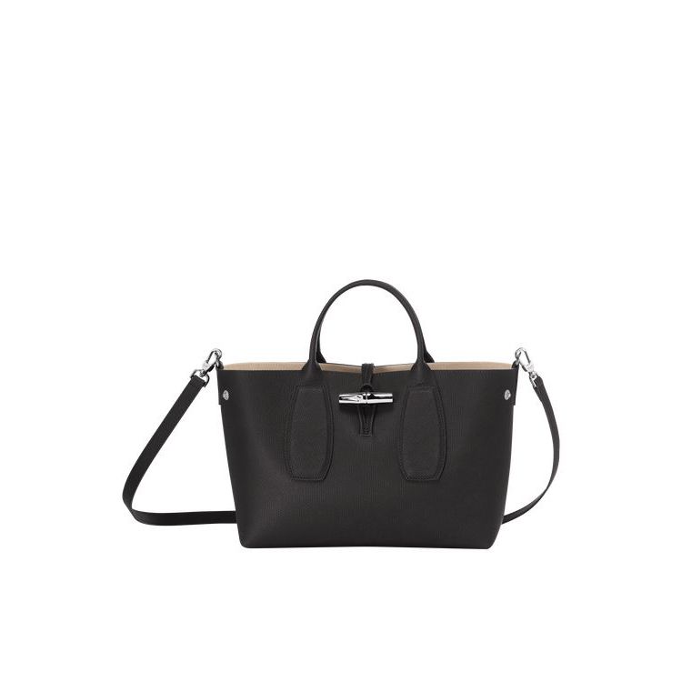 Sac À Main Longchamp M Cuir Noir | 45638-HJCT