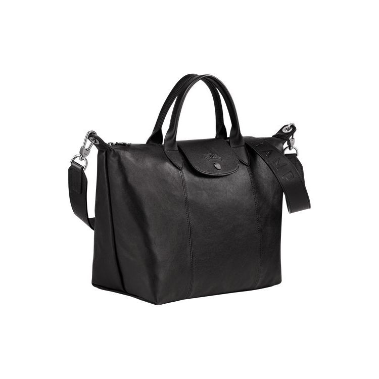 Sac À Main Longchamp M Cuir Noir | 76320-TSIY