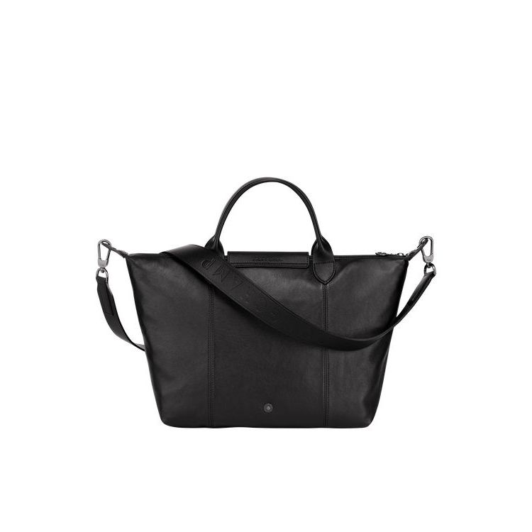 Sac À Main Longchamp M Cuir Noir | 76320-TSIY