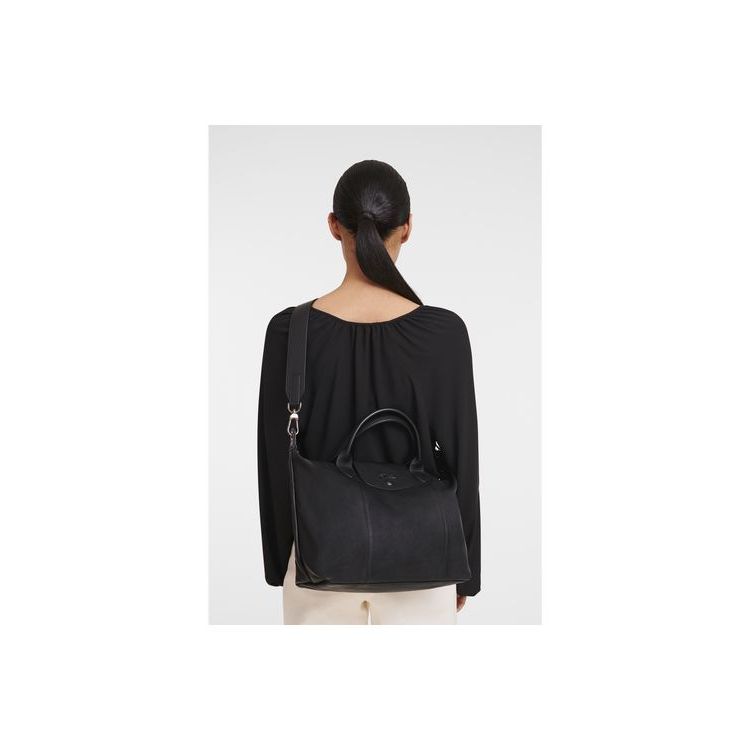 Sac À Main Longchamp M Cuir Noir | 76320-TSIY