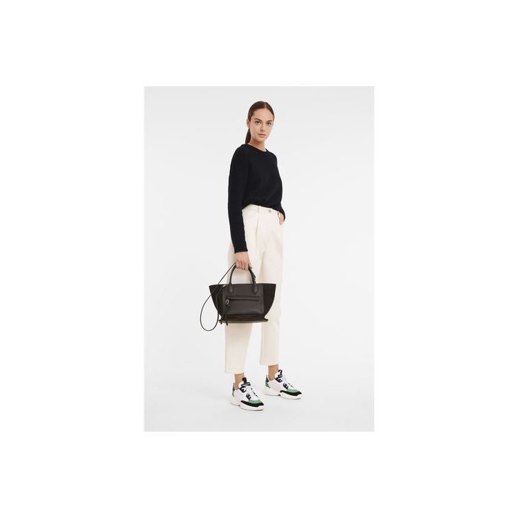 Sac À Main Longchamp M Ebony Cuir Cafe | 39814-VTLW