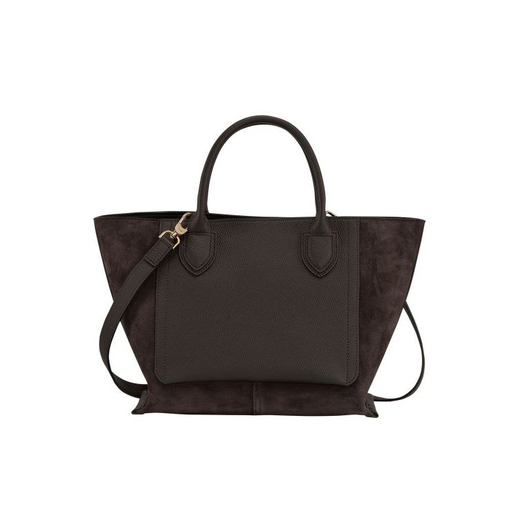 Sac À Main Longchamp M Ebony Cuir Cafe | 39814-VTLW