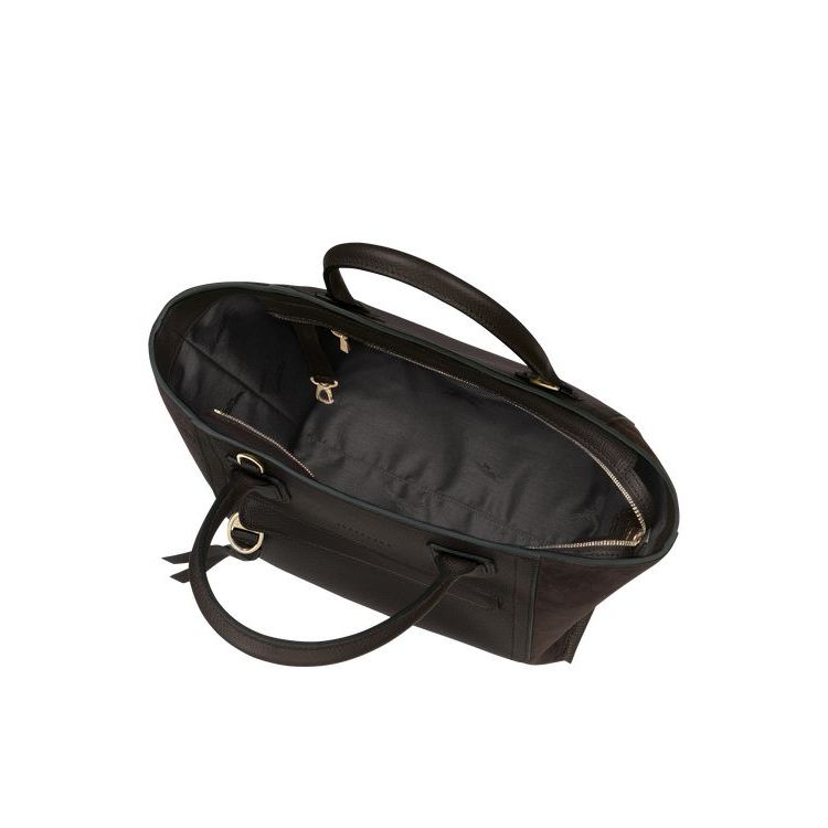 Sac À Main Longchamp M Ebony Cuir Cafe | 39814-VTLW