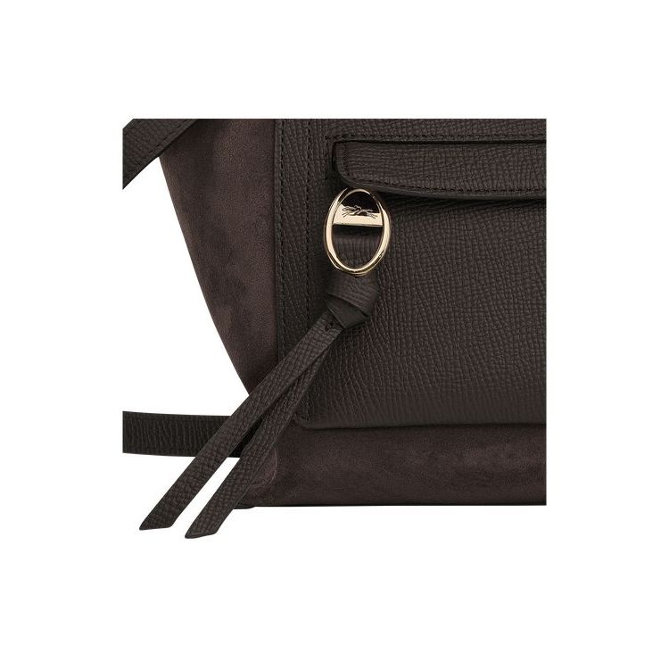 Sac À Main Longchamp M Ebony Cuir Cafe | 39814-VTLW