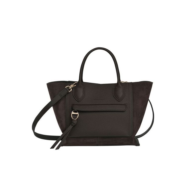 Sac À Main Longchamp M Ebony Cuir Cafe | 39814-VTLW