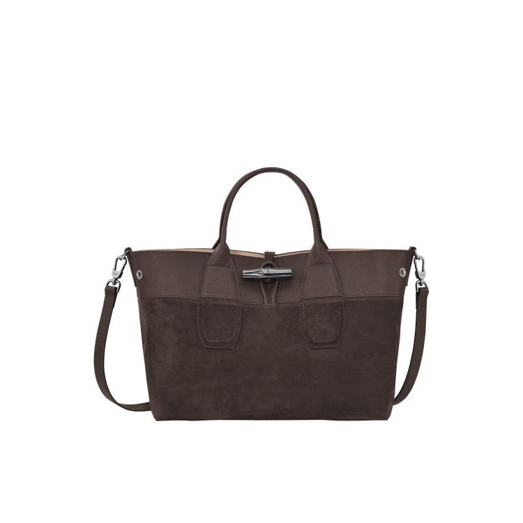 Sac À Main Longchamp M Ebony Cuir Cafe | 70528-QIXS