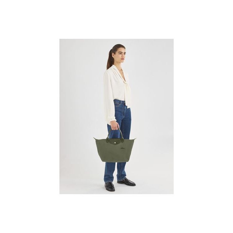 Sac À Main Longchamp M Forest Recycled canvas Vert | 98156-SLVN