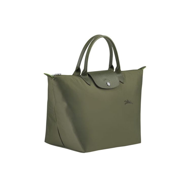 Sac À Main Longchamp M Forest Recycled canvas Vert | 98156-SLVN