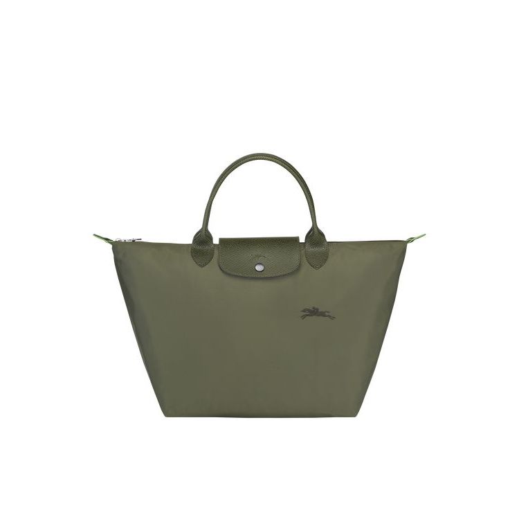 Sac À Main Longchamp M Forest Recycled canvas Vert | 98156-SLVN