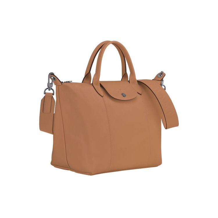 Sac À Main Longchamp M Hazelnut Cuir Beige | 35670-LYGQ