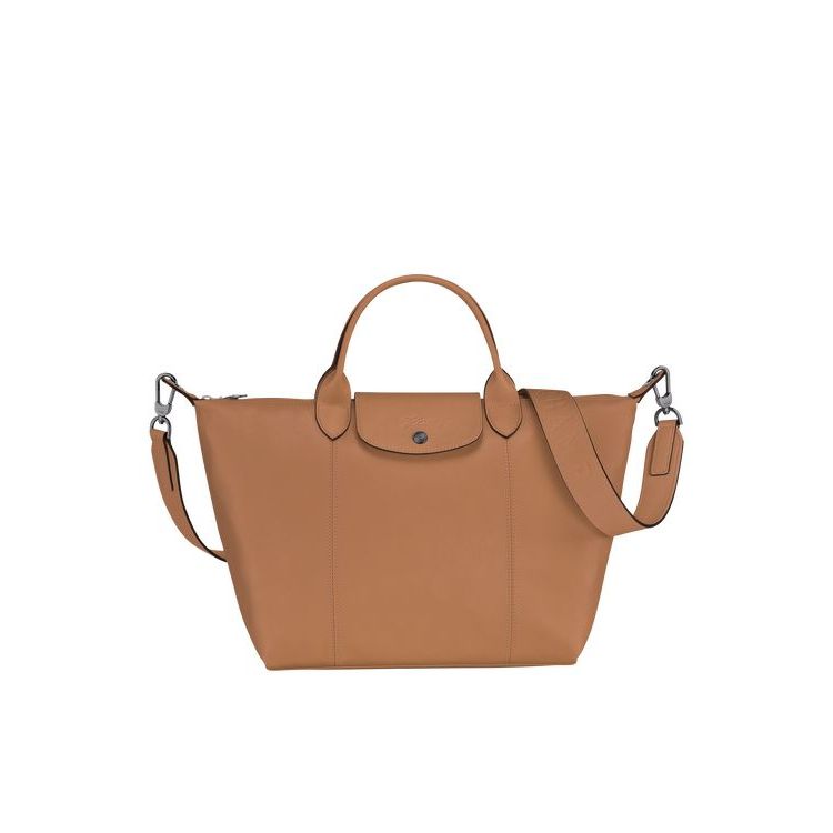 Sac À Main Longchamp M Hazelnut Cuir Beige | 35670-LYGQ