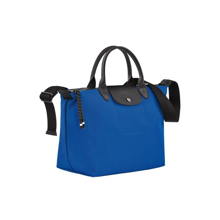 Sac À Main Longchamp M Recycled canvas Bleu Foncé | 53172-OXEJ