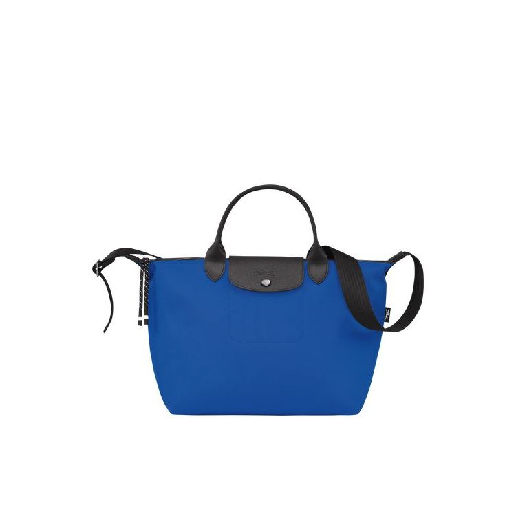 Sac À Main Longchamp M Recycled canvas Bleu Foncé | 53172-OXEJ