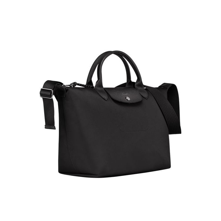 Sac À Main Longchamp M Recycled canvas Noir | 02169-UTQN