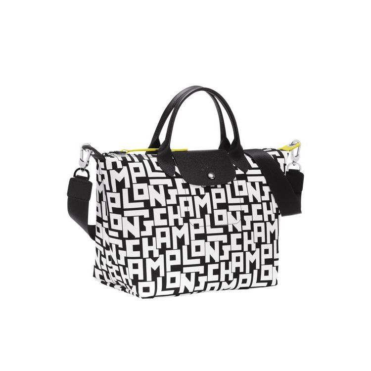 Sac À Main Longchamp M Tela Noir Blanche | 24837-MRBU