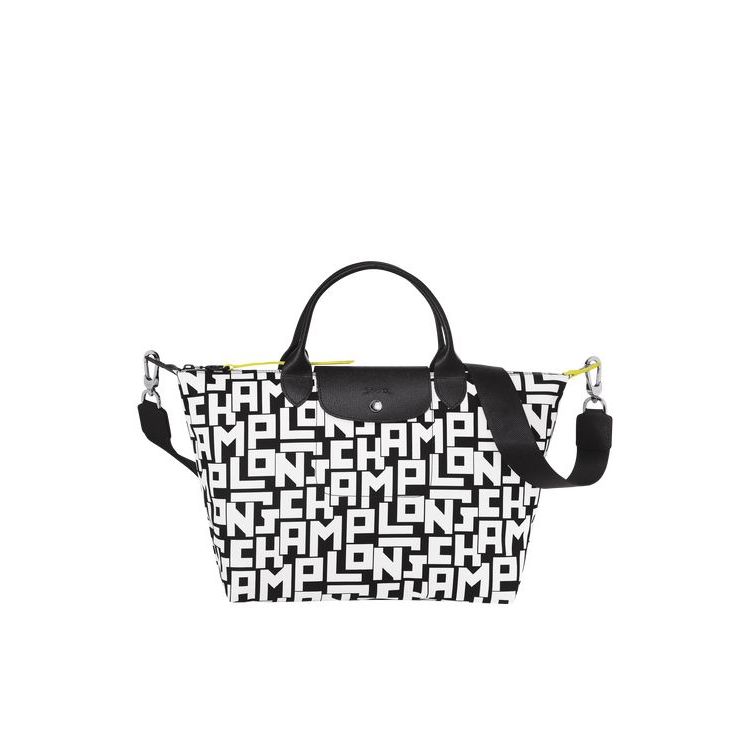 Sac À Main Longchamp M Tela Noir Blanche | 82905-MEVT