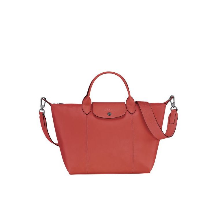 Sac À Main Longchamp M Terracotta Cuir Orange | 90728-SBPJ