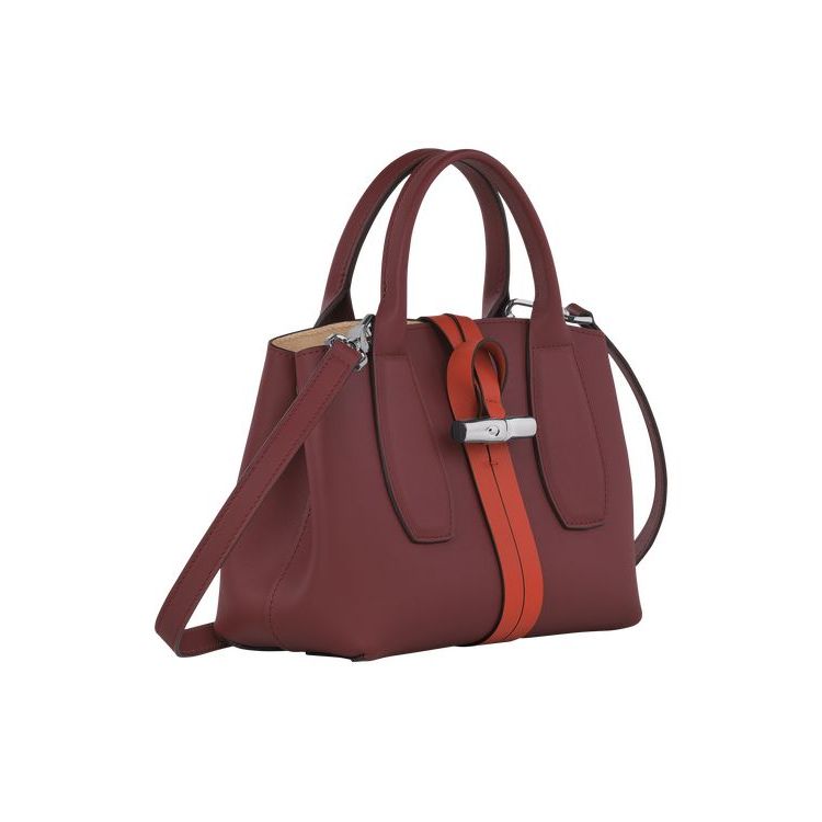 Sac À Main Longchamp S Cuir Bordeaux Orange | 13596-WLSF