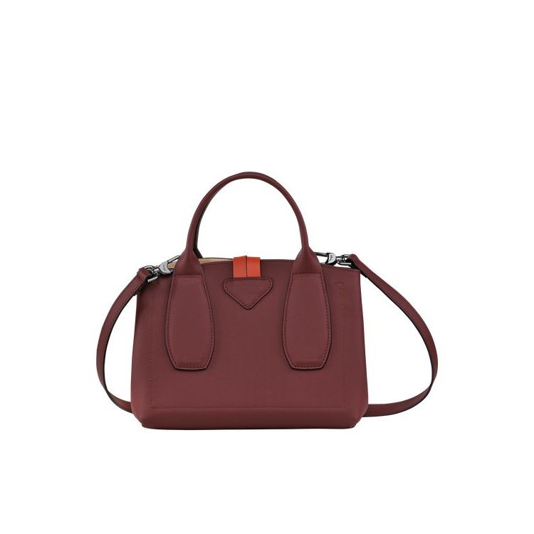 Sac À Main Longchamp S Cuir Bordeaux Orange | 13596-WLSF