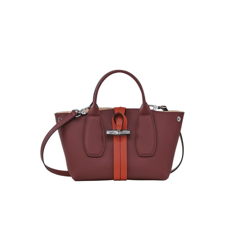 Sac À Main Longchamp S Cuir Bordeaux Orange | 13596-WLSF